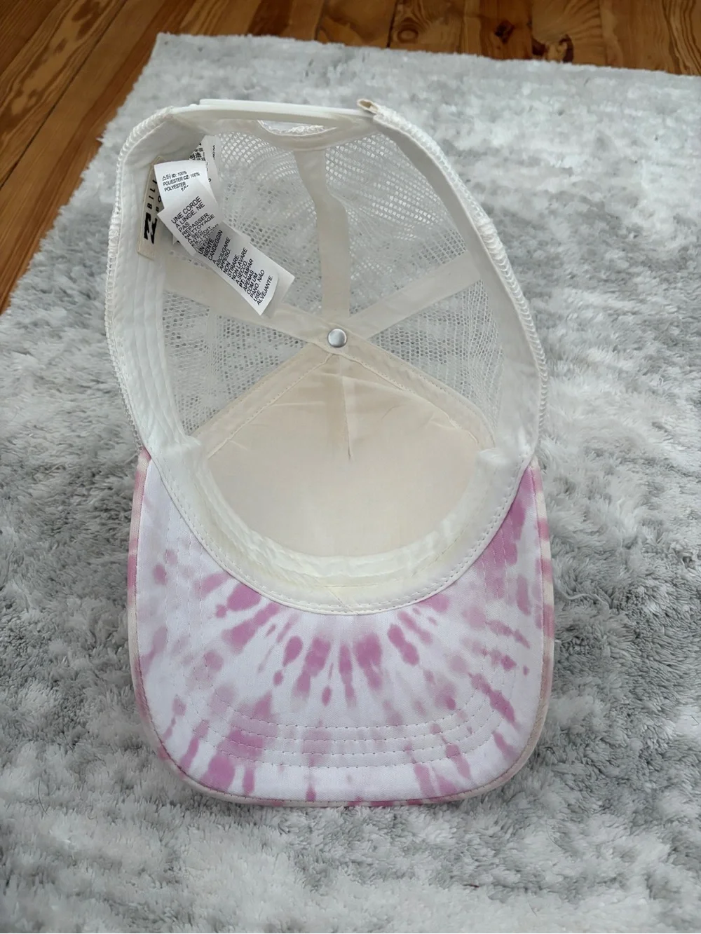 Billabong White and Pink Tie-Dye Trucker Cap with Tropical Logo
